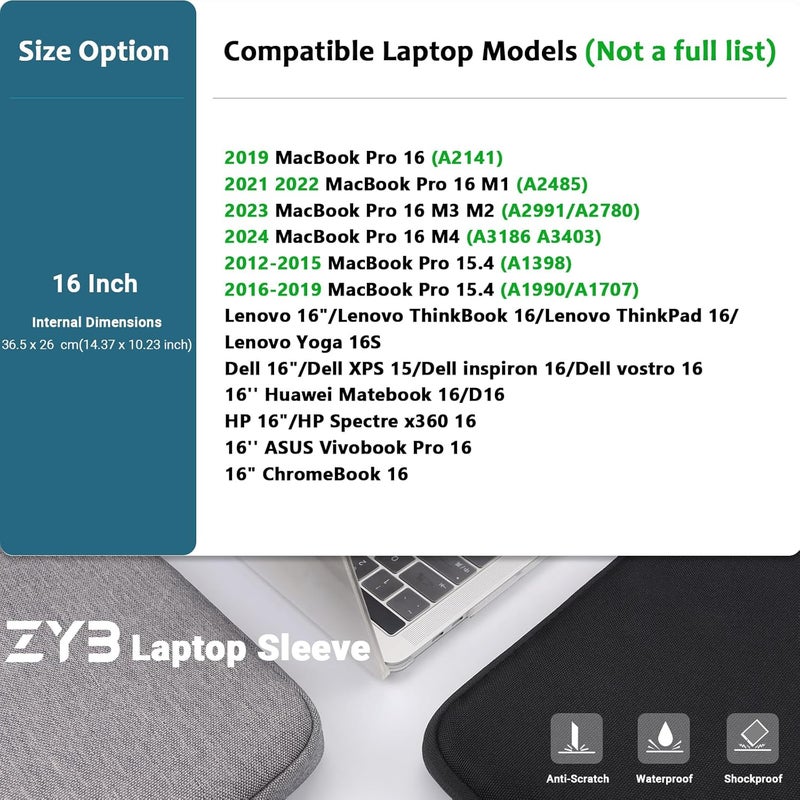 ZYB Laptop Case 16 Inch,16 Inch Laptop Sleeve for 16 Inch Notebook MacBook Pro 16 Lenovo ThinkBook/IdeaPad/ThinkPad HP Dell Acer ASUS etc Waterproof Computer Sleeve with Pocket & Accessory Bag-Black - Image 2